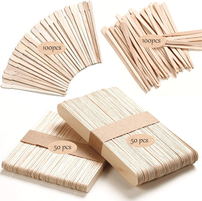 4 Style Assorted Wax Applicators - 300 Pcs Wooden Spatulas for Body, Legs, Face, Eyebrow Hair Removal or Wood Crafts