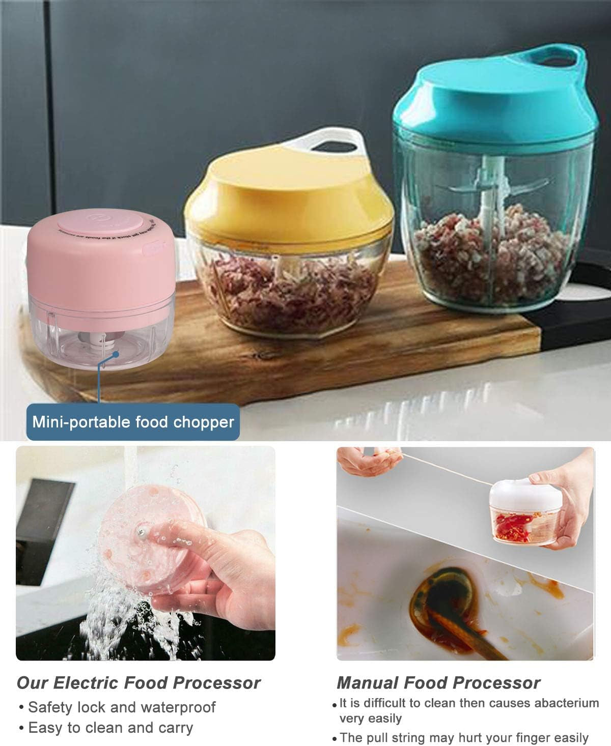 Wireless Mini Electric Food Processor for Garlic Chopper,Dicing, Mincing & Puree (100 Ml, Pink)