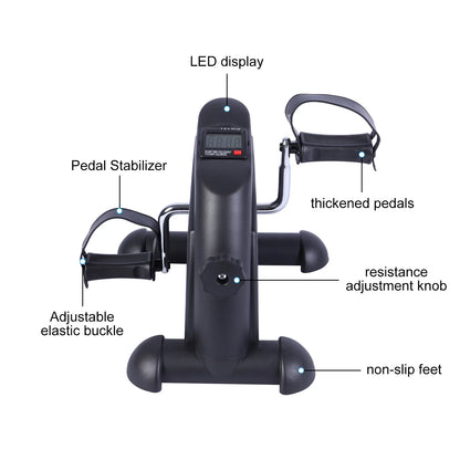 Mini Indoor Pedal Exerciser Cycle Bike Leg Arm Desk W/Lcd Display Fitness Portable Pedal Stationary Bike Home Exercise Black