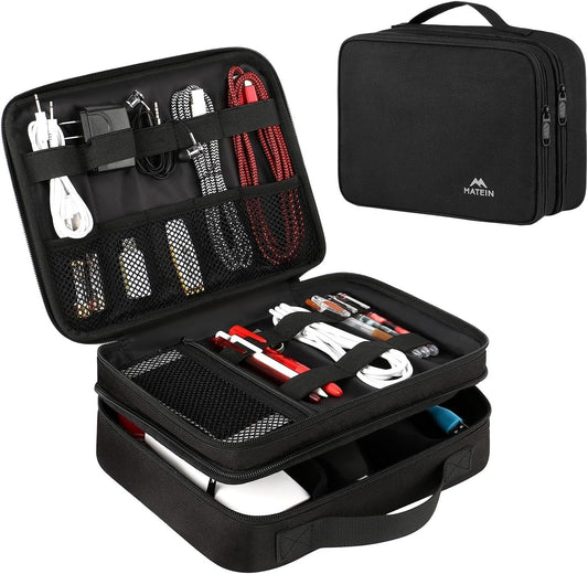 Electronics Organizer Travel Case, Water Resistant Cable Organizer Bag for Travel Essentials, Gifts for Men, Storage Bag as Accessories for Phone, Cord, Tablet, Black