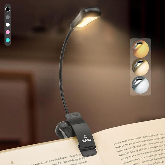 /Luminolite Rechargeable Book Light, Reading Lights for Books in Bed, 3 Colortemperature × 3 Brightness, up to 70 Hours Lighting, Great for Readers, Travel (Black)