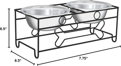 Elevated Dog and Cat Bowls - Decorative 6.5-Inch-Tall Raised Stand with 2 Stainless-Steel Food and Water Bowls - Hold 40Oz Each by  (Black)