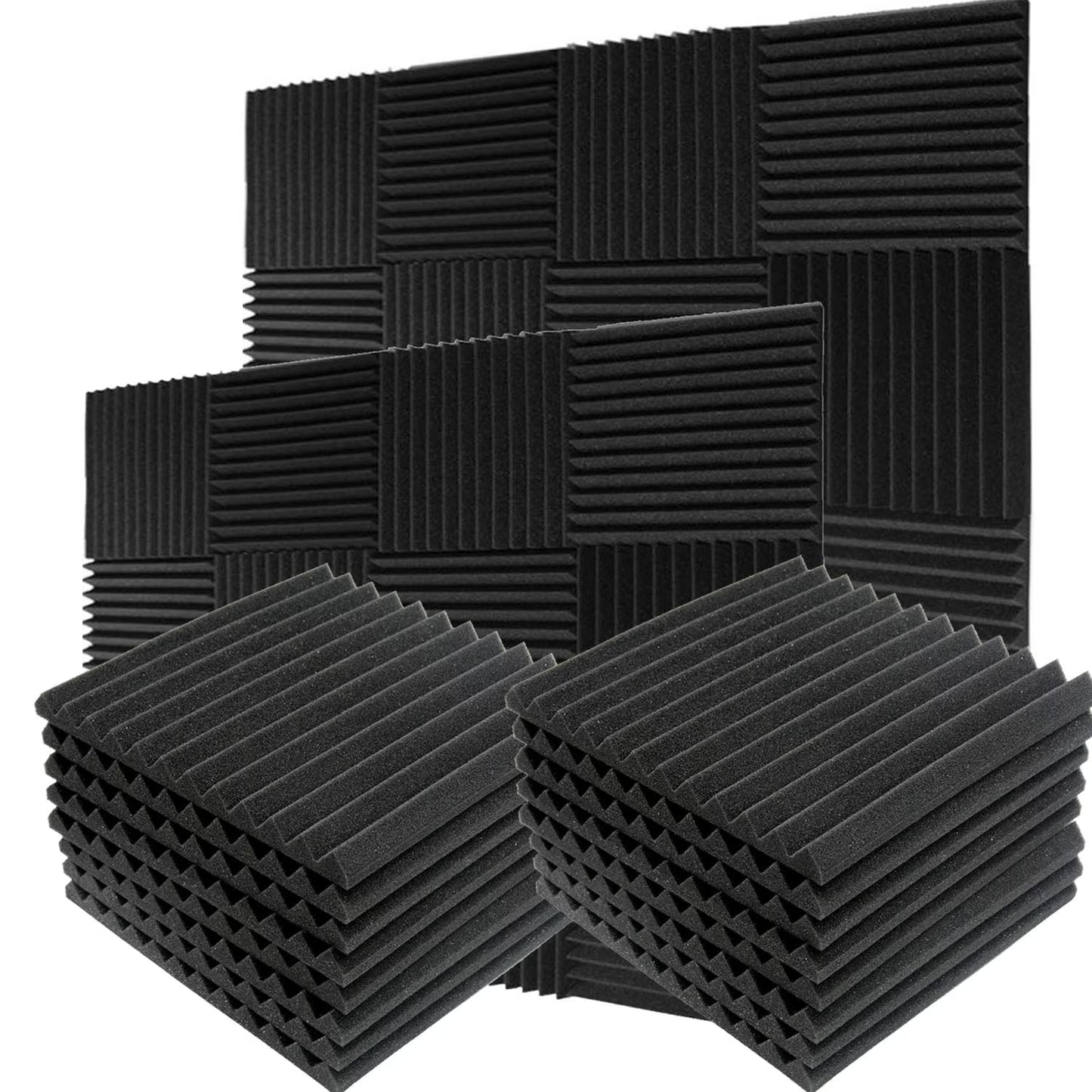 24 Pack Acoustic Panels Studio Soundproofing Foam Wedges Panels, 1" X 12" X 12" Sound Insulation Absorbing, Black