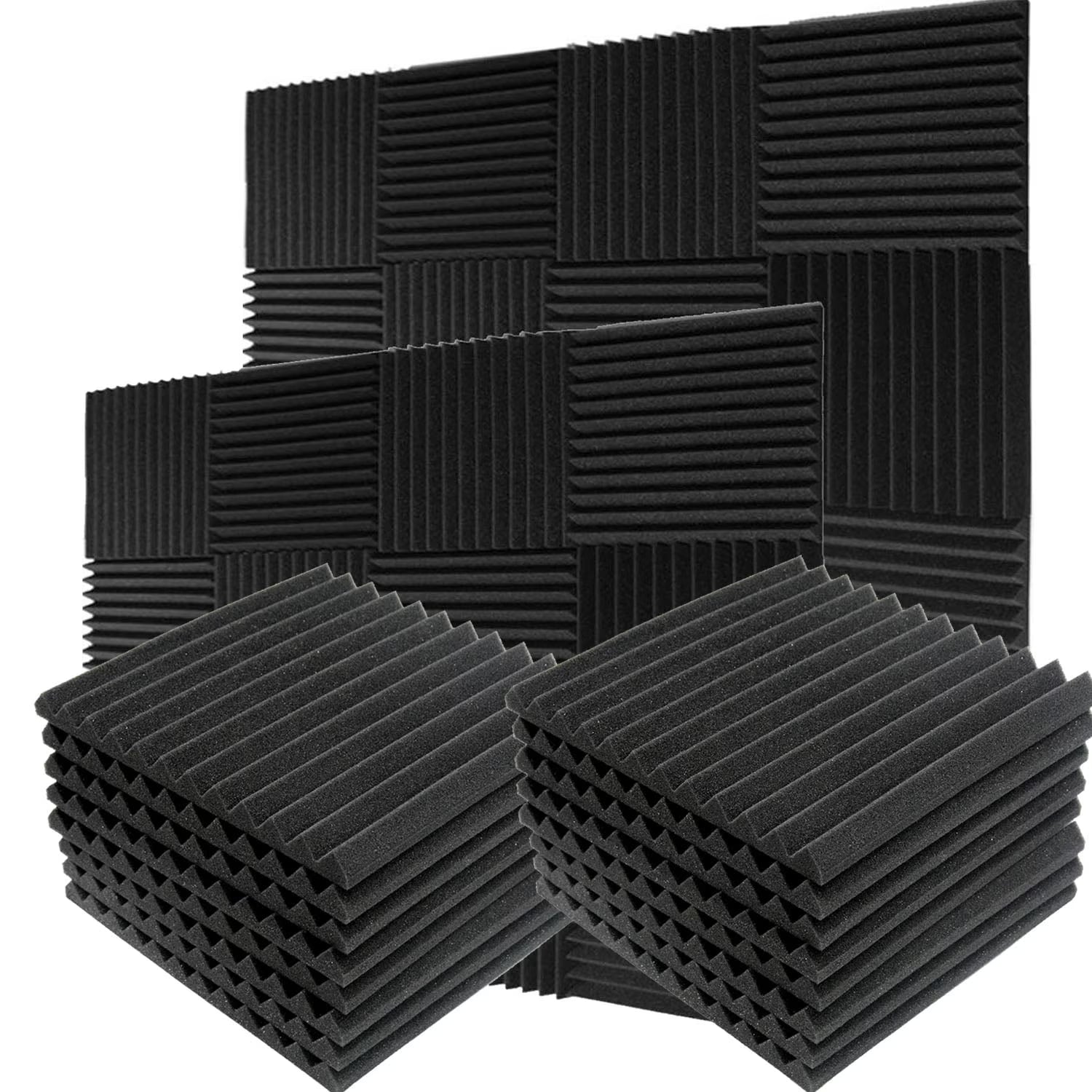 24 Pack Acoustic Panels Studio Soundproofing Foam Wedges Panels, 1" X 12" X 12" Sound Insulation Absorbing, Black