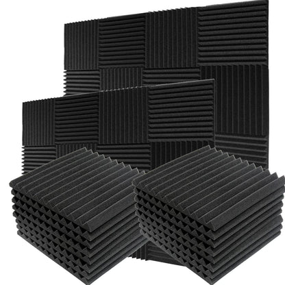 24 Pack Acoustic Panels Studio Soundproofing Foam Wedges Panels, 1" X 12" X 12" Sound Insulation Absorbing, Black