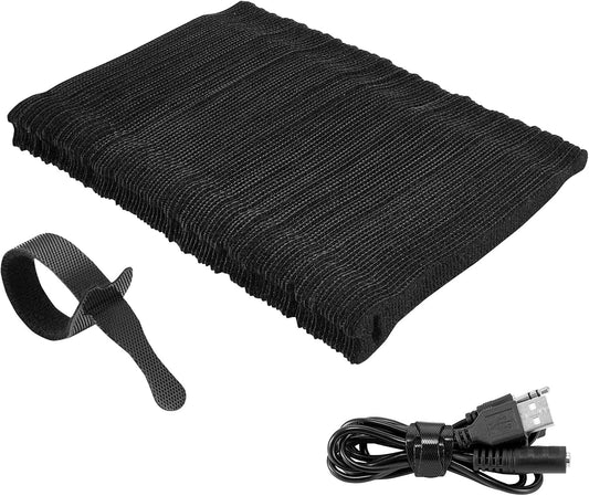 100Pk Reusable Cable Ties Cable Straps,  6''X0.47'' Thin Wire Cord Organization Ties with Hook and Loop for Home, Office and Data Centers(Black)