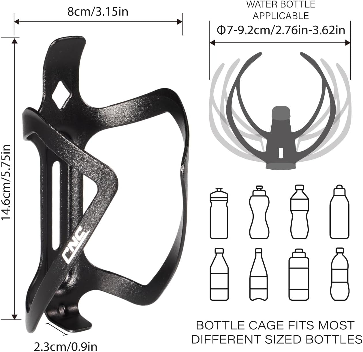 Bike Water Bottle Holder, 2-Pack Bike Water Bottle Cage for Road Bike/Mountain Bike，Black