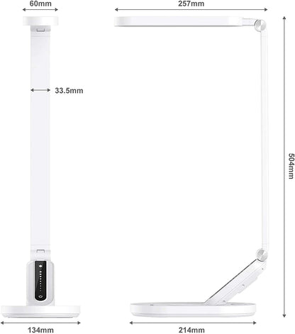Desk Lamp, for Eye Care, Dimmable Table Lamp with 5 Colour Modes, 72 Leds with USB Charging Port, Touch Control and Memory Function, Office Lamp