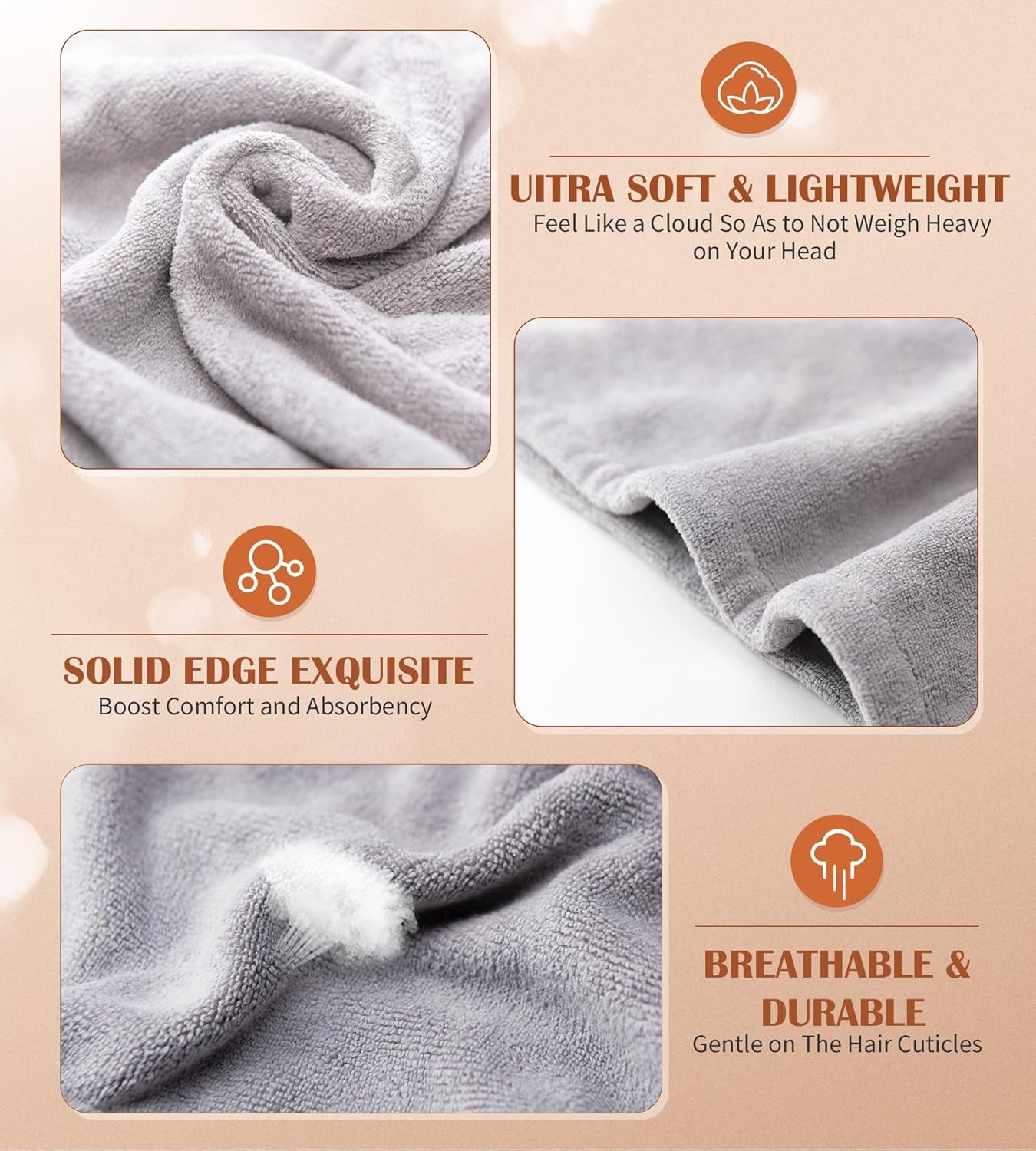 Microfiber Hair Towel Wrap, 3 Pack Fast Drying Hair Turban, Stocking Stuffers for Women, Soft Ultra Absorbent, No Frizz Hair Wrap Towels for Women Wet Hair, Curly, Longer, Thicker Hair