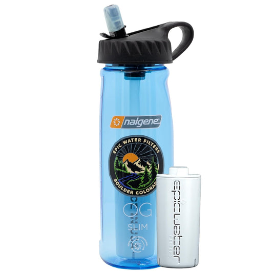 Nalgene OG Water Bottle with Filter, USA Made, BPA Free, Removes 99.99% Tap Water Contaminants, Forever Chemicals, Slate Blue, 24 Oz
