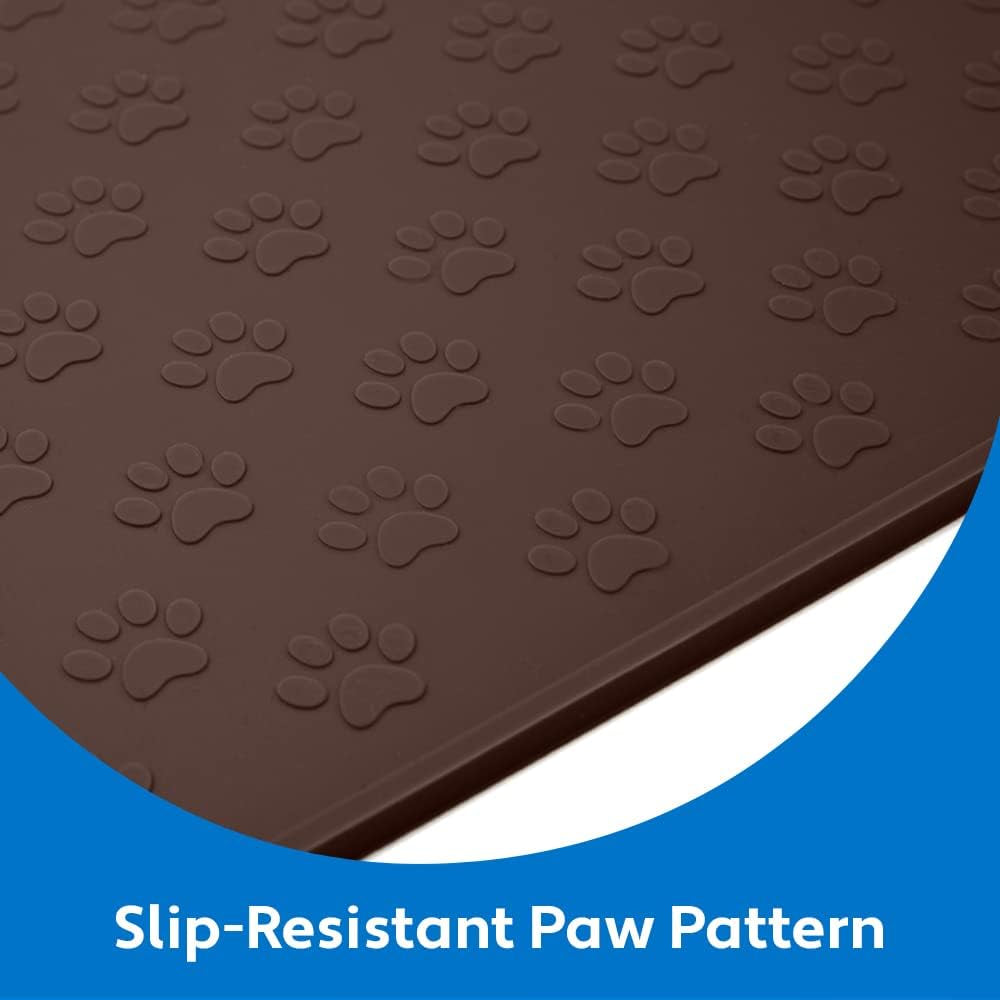 100% Waterproof Dog Food Mat, Raised Edges Silicone Pet Feeding Placemat for Cat, Dogs, Pet Bowls, High Lipped Tray Prevents Water Spills, Food on Floor, Dishwasher Safe, 24X16, Brown