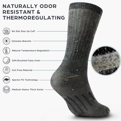 Merino Wool Socks for Men Women - 3 or 6 Pairs 80% Wool - Hiking Socks Warm Socks Crew Style Thermal Moisture Wicking