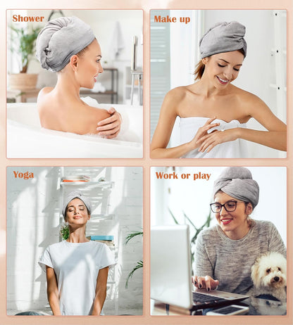 Microfiber Hair Towel Wrap, 3 Pack Fast Drying Hair Turban, Stocking Stuffers for Women, Soft Ultra Absorbent, No Frizz Hair Wrap Towels for Women Wet Hair, Curly, Longer, Thicker Hair