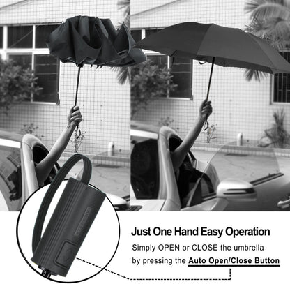 Compact Reverse Folding Umbrella Auto Windproof Travel Umbrella