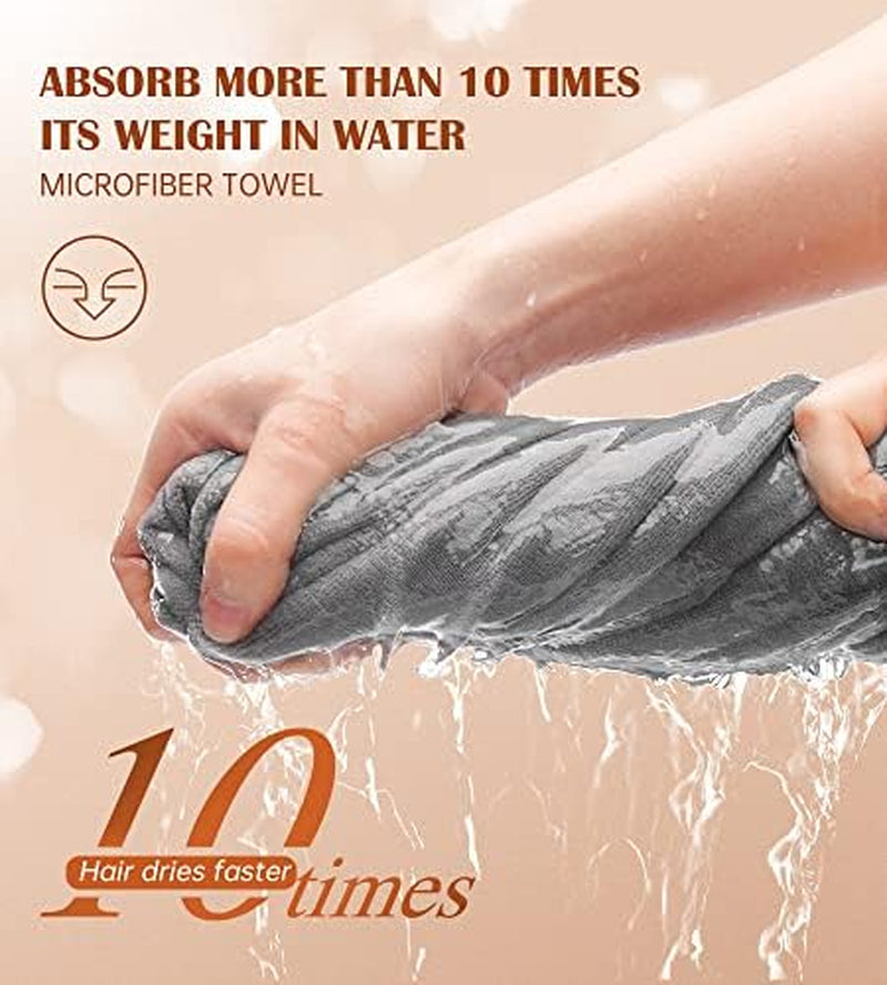Microfiber Hair Towel Wrap, 3 Pack Fast Drying Hair Turban, Stocking Stuffers for Women, Soft Ultra Absorbent, No Frizz Hair Wrap Towels for Women Wet Hair, Curly, Longer, Thicker Hair