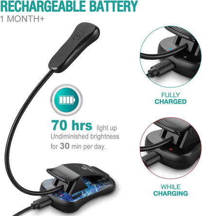 /Luminolite Rechargeable Book Light, Reading Lights for Books in Bed, 3 Colortemperature × 3 Brightness, up to 70 Hours Lighting, Great for Readers, Travel (Black)