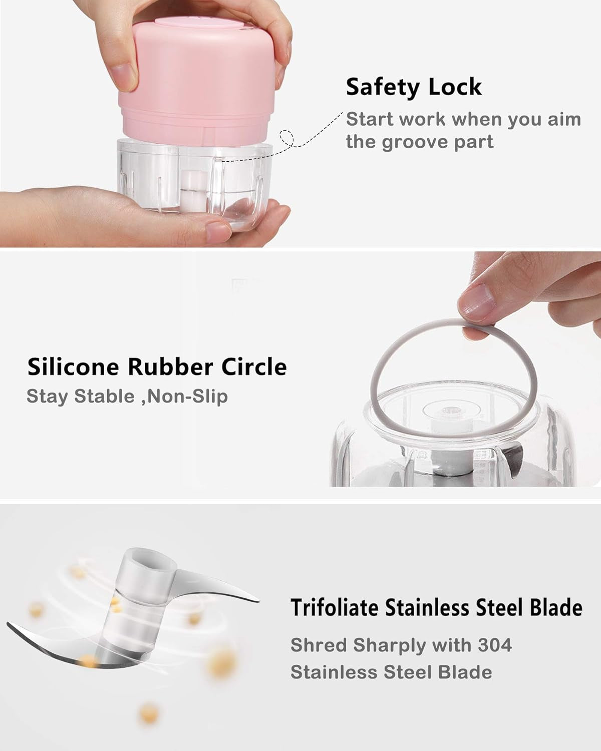 Wireless Mini Electric Food Processor for Garlic Chopper,Dicing, Mincing & Puree (100 Ml, Pink)