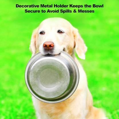 Elevated Dog and Cat Bowls - Decorative 6.5-Inch-Tall Raised Stand with 2 Stainless-Steel Food and Water Bowls - Hold 40Oz Each by  (Black)