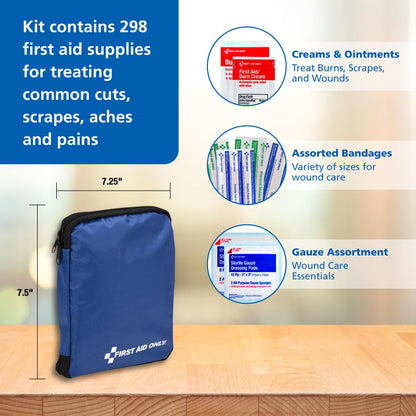 299 Piece All-Purpose Emergency First Aid Kit for Home, Office, Car, Apartment, Dorm, and Camping, Travel-Friendly Compact Pouch Fits in Backpacks, Suitcases, Cabinets, and Drawers