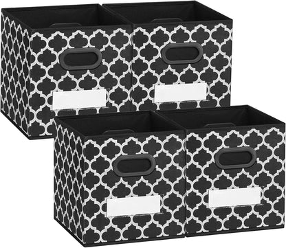 Cube Storage Organizer Bins 13X13 - Fabric Storage Cubes Bin Foldable Baskets Square Box with Labels and Dual Plastic Handles for Shelf, Nursery, Cabinet, Clothes, Toys, Set of 4 (Black)