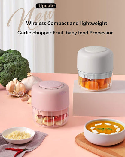 Wireless Mini Electric Food Processor for Garlic Chopper,Dicing, Mincing & Puree (100 Ml, Pink)