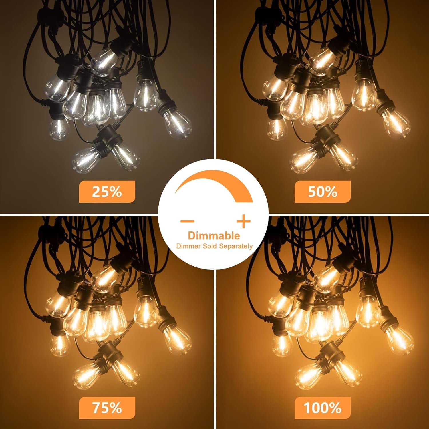 Outdoor String Lights, 96FT Patio Lights with 32 LED Shatterproof Bulbs, Hanging for Outside, Garden, Backyard, Deck, Porch, Fence, Bistro, Pool, Party