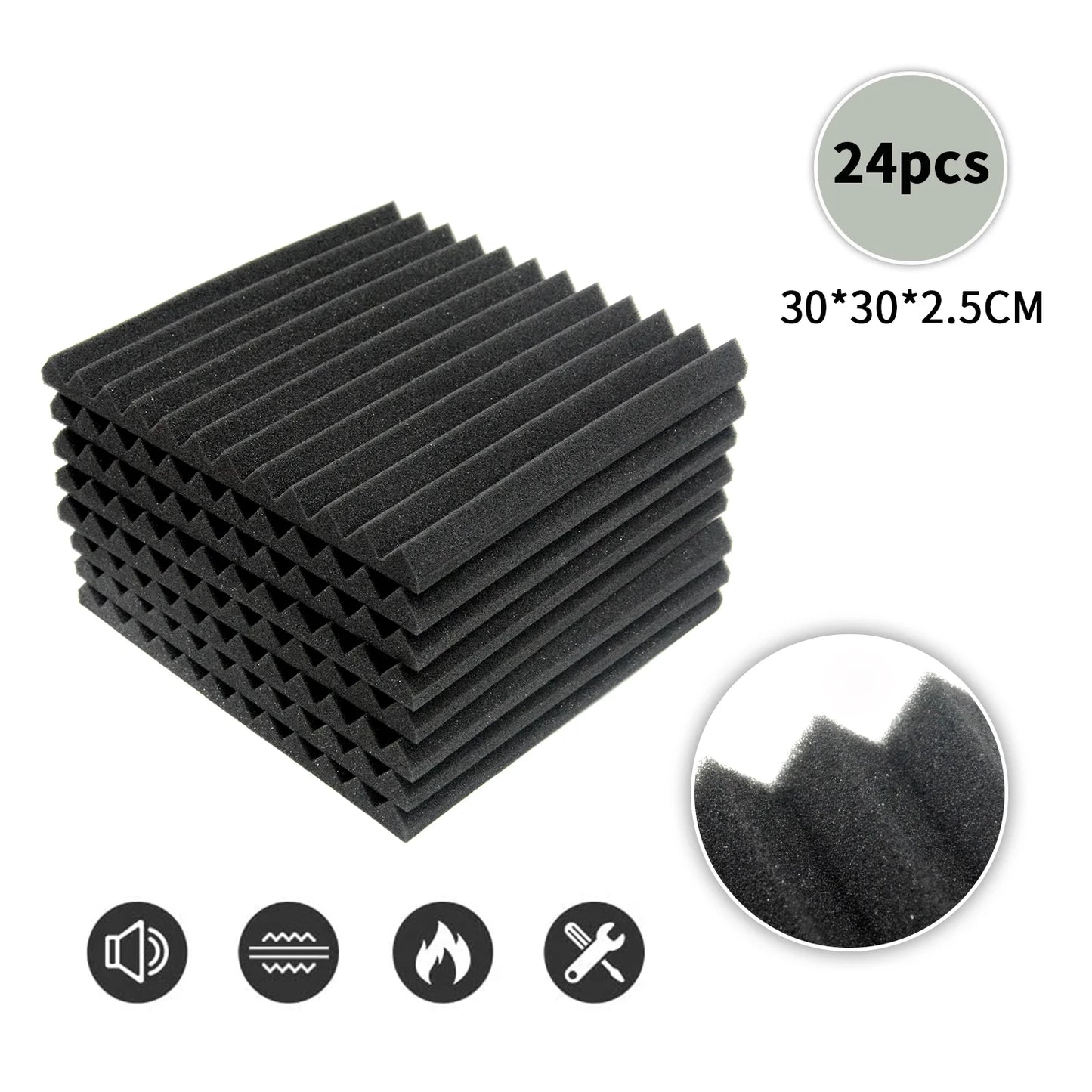 24 Pack Acoustic Panels Studio Soundproofing Foam Wedges Panels, 1" X 12" X 12" Sound Insulation Absorbing, Black