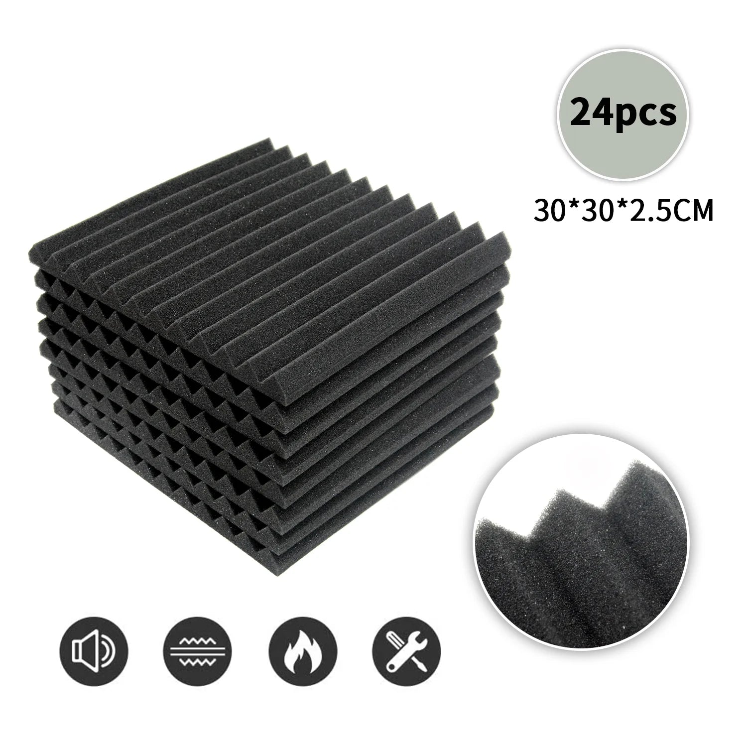 24 Pack Acoustic Panels Studio Soundproofing Foam Wedges Panels, 1" X 12" X 12" Sound Insulation Absorbing, Black
