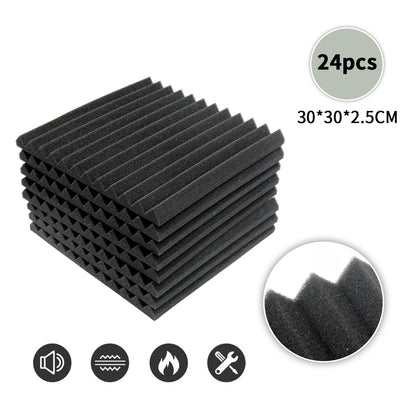 24 Pack Acoustic Panels Studio Soundproofing Foam Wedges Panels, 1" X 12" X 12" Sound Insulation Absorbing, Black