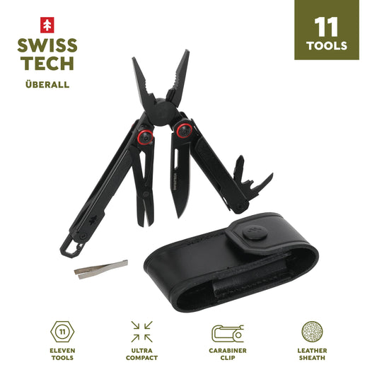 Uberall 11-In-1 Folding Mini Multi-Tool Ultra Compact with Leather Sheath, Multi-Function