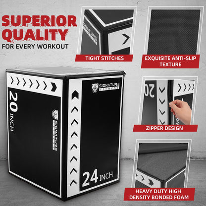 3-In-1 Rotatable Plyometric Jump Box, Jumping Exercise Trainer with anti Slip Surface & High Density Foam, Fitness Training, Easy to Clean, 16’’ × 20’’ × 24’’, Black/White